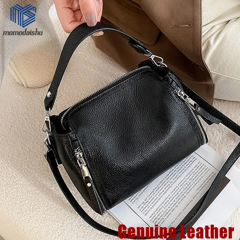 2021 New Genuine Leather Handbag Designers Women Messenger Bags Females Bucket Bag Leather Crossbody Shoulder Bag Handbag Bolsa