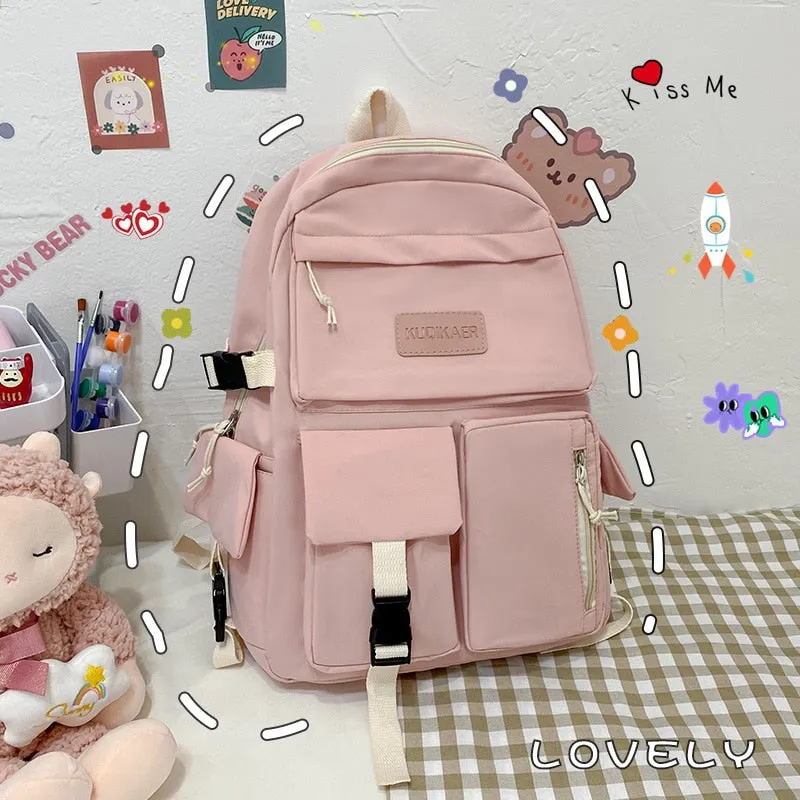 2022 New Trendy Korean Version Large-capacity School Bag Lightweight Simple Travel Backpack Teen Girls Many Pockets Backpacks