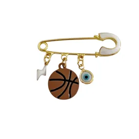 4 CM White Enamel Pin With Basketball Ball - Gold