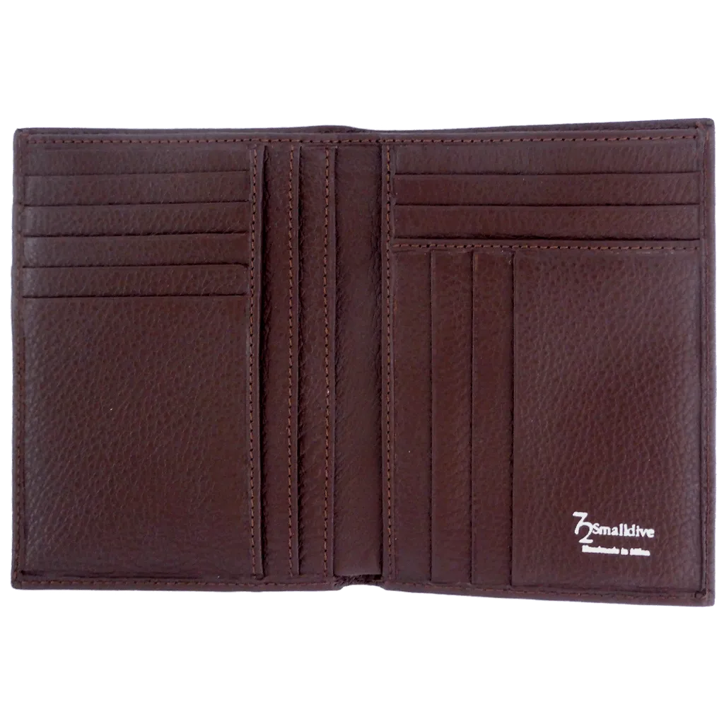 8 CC Grained Calf Leather Pocket Billfold Brown