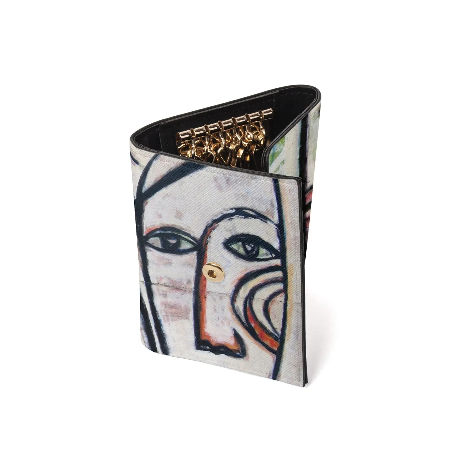 Abstract Gemini Key Card Holder Faux Leather