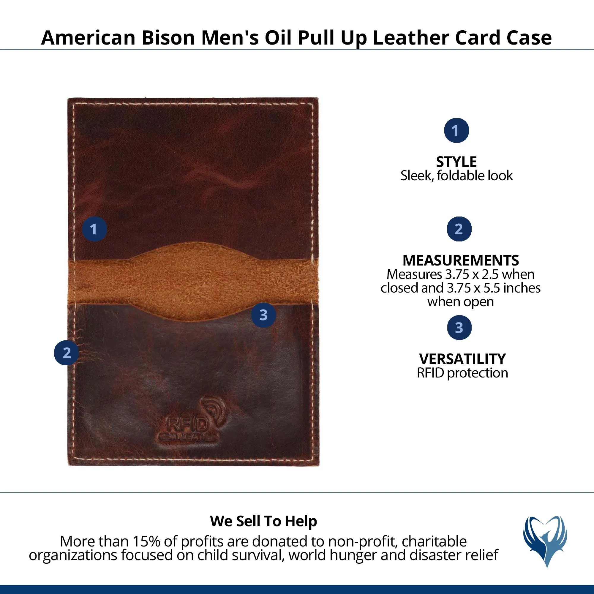 American Bison Men's Oil Pull Up Leather Card Case