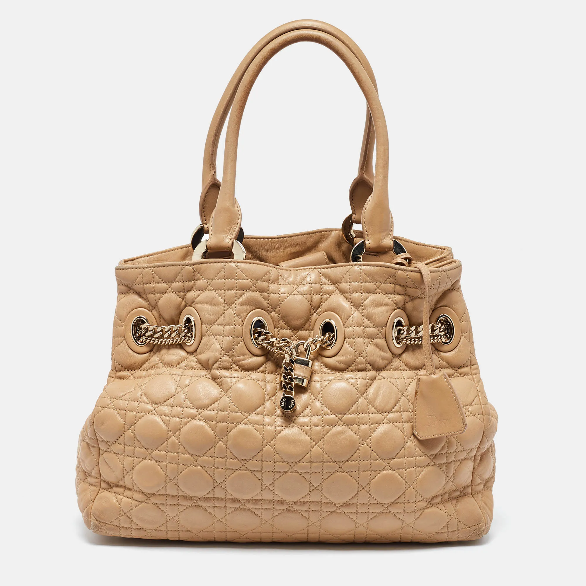 Beige Cannage Leather Chri Chri Chain Tote