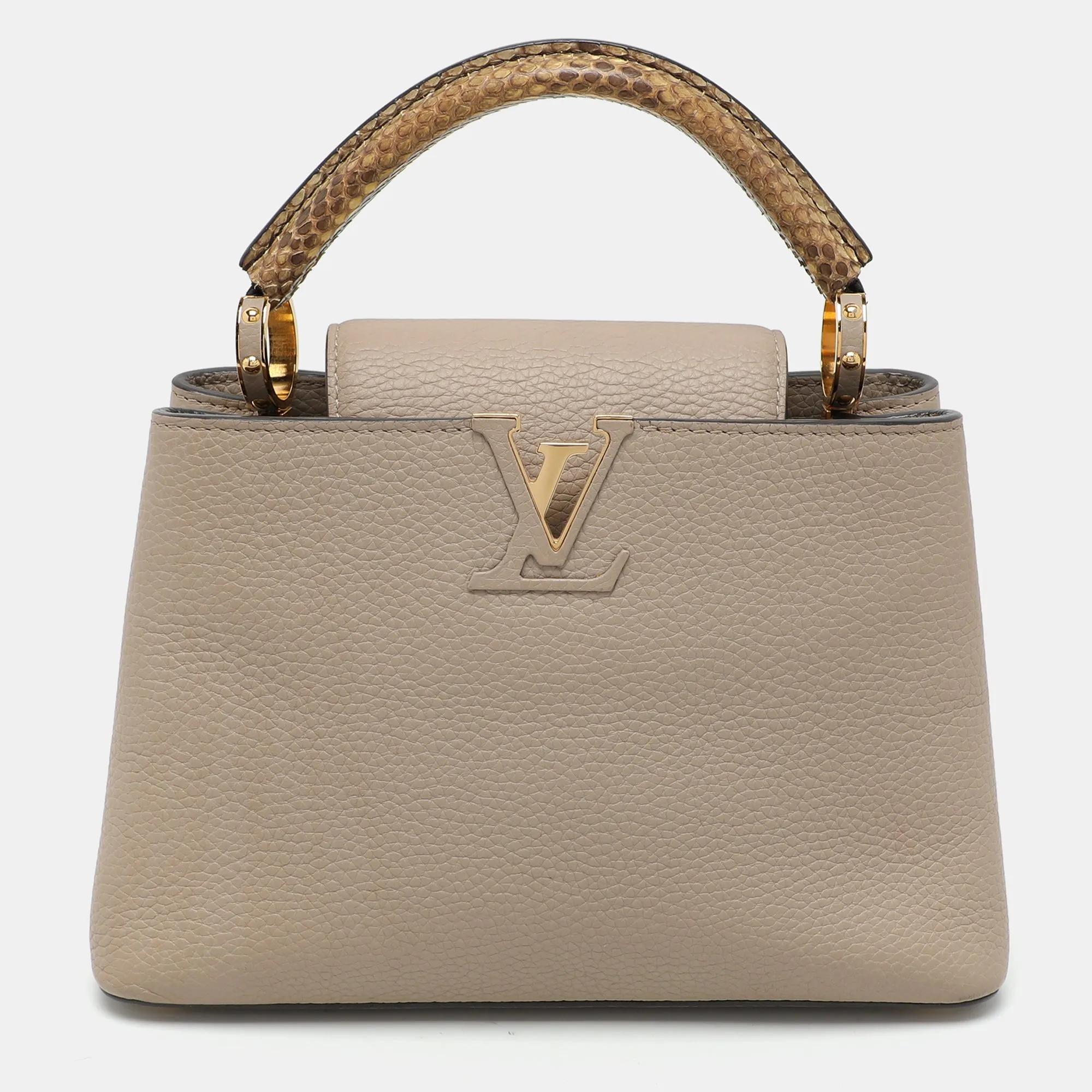 Beige Leather and Python Capucines BB Bag