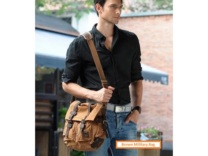 Brown Military Style Messenger Bag - Larger Version