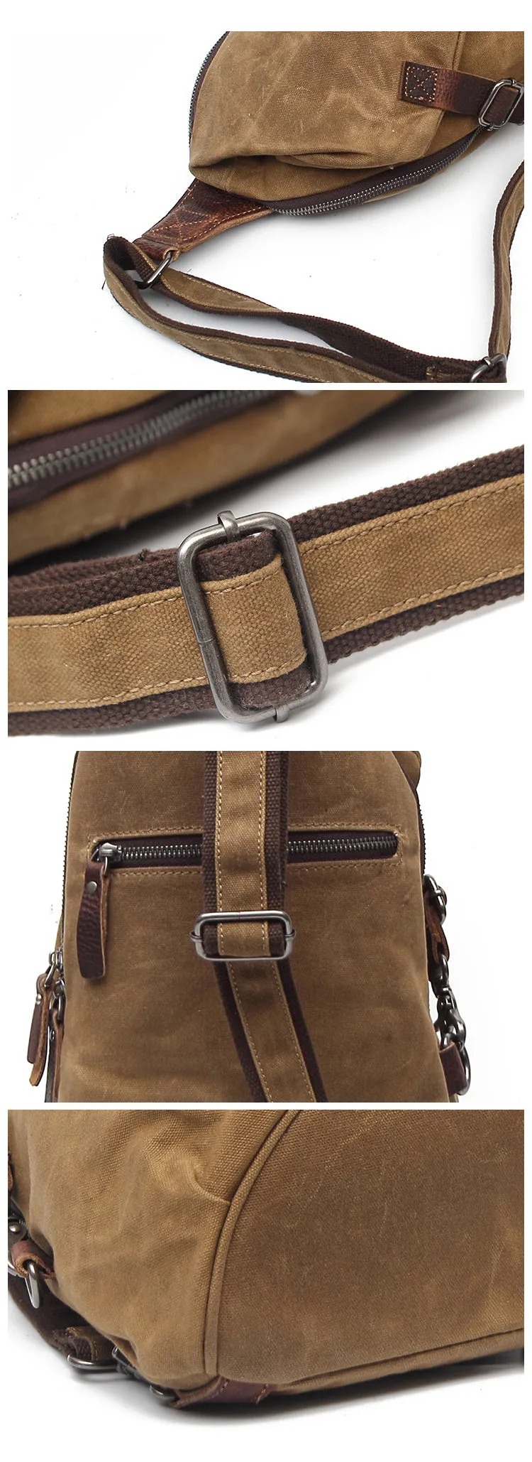 Canvas Leather Men Chest Bags Vintage Chest Pack Men Crossbody Sling Messenger Bags 2040