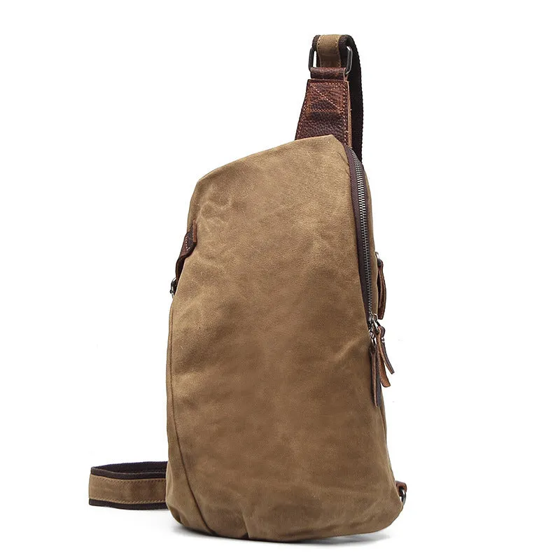 Canvas Leather Men Chest Bags Vintage Chest Pack Men Crossbody Sling Messenger Bags 2040