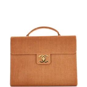 CHANEL Vintage CC Briefcase Raffia Large