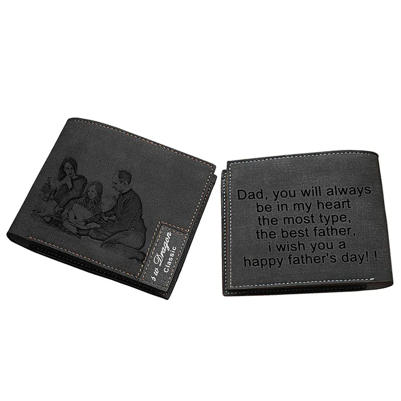 Custom Engraved Wallet, Personalized Photo Leather Wallets for Men