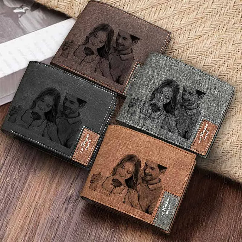 Custom Engraved Wallet, Personalized Photo Leather Wallets for Men