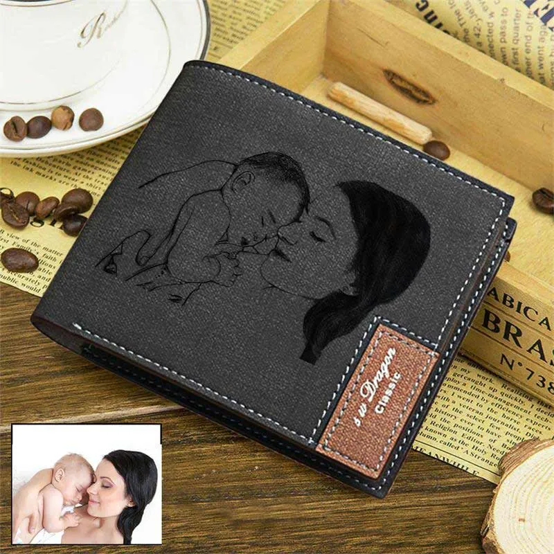 Custom Engraved Wallet, Personalized Photo Leather Wallets for Men