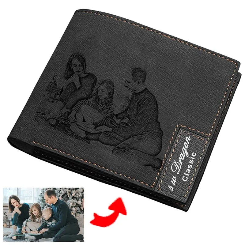 Custom Engraved Wallet, Personalized Photo Leather Wallets for Men