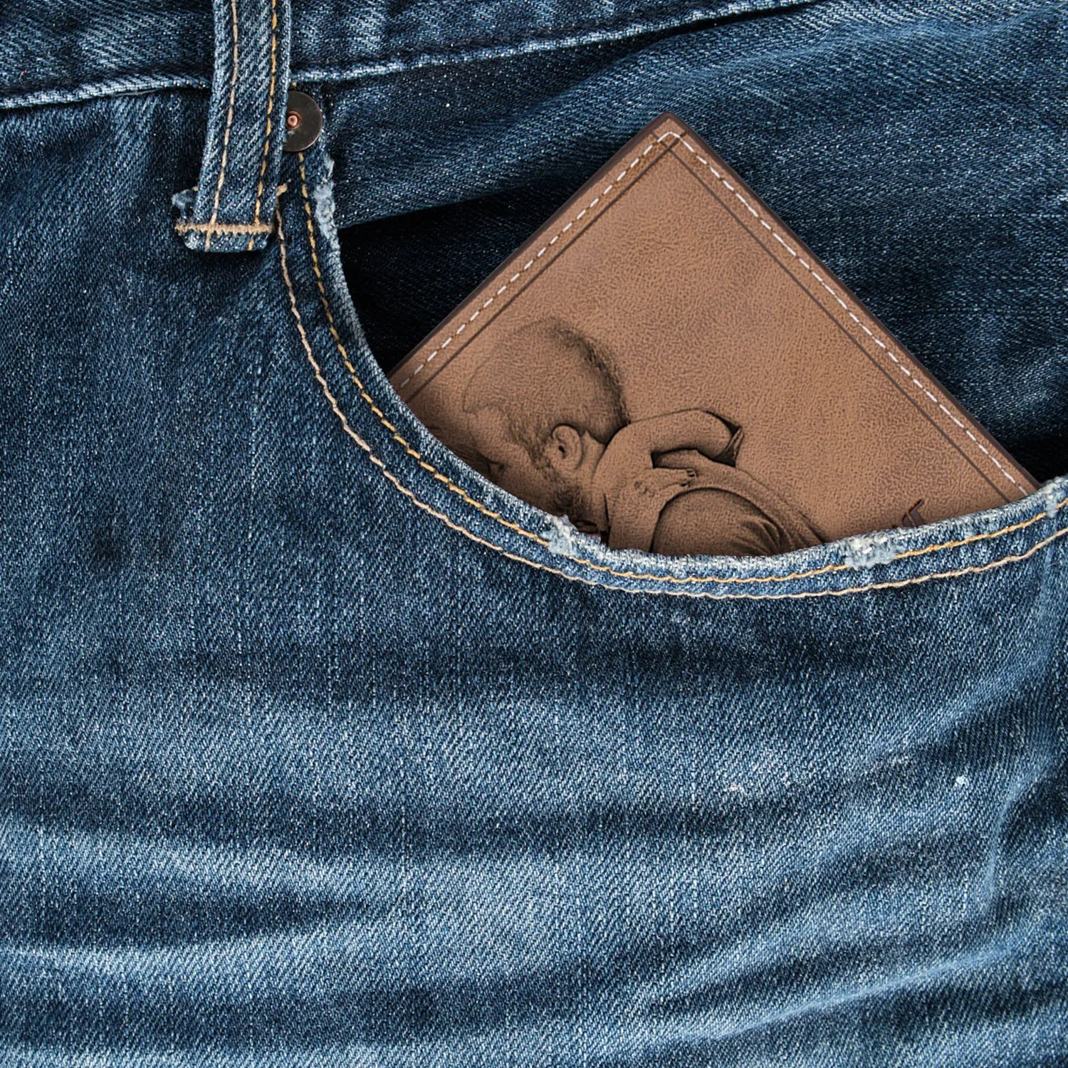 Custom Engraved Wallet, Personalized Photo Men Wallets for Dad Boyfriend Son Him Brown