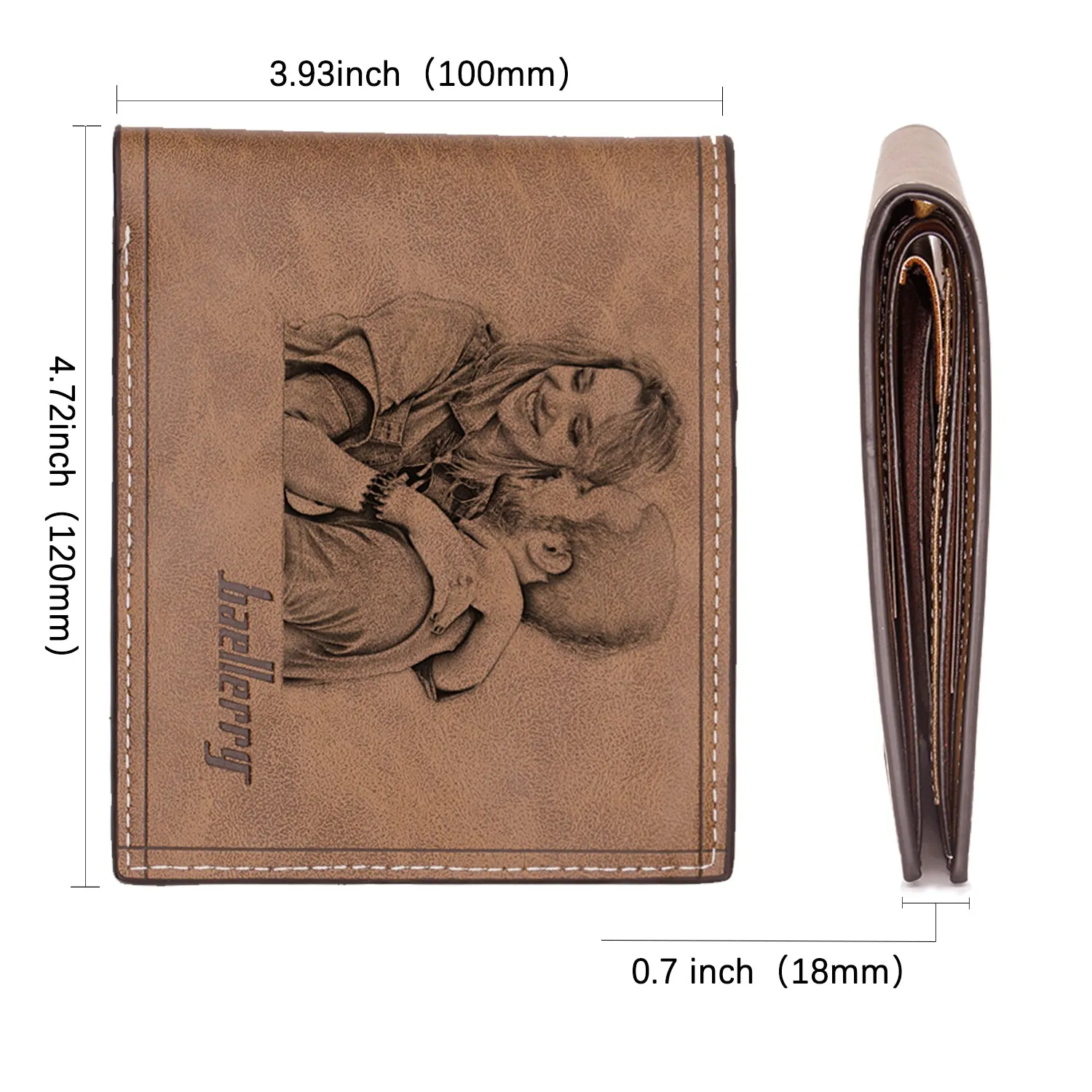 Custom Engraved Wallet, Personalized Photo Men Wallets for Dad Boyfriend Son Him Brown