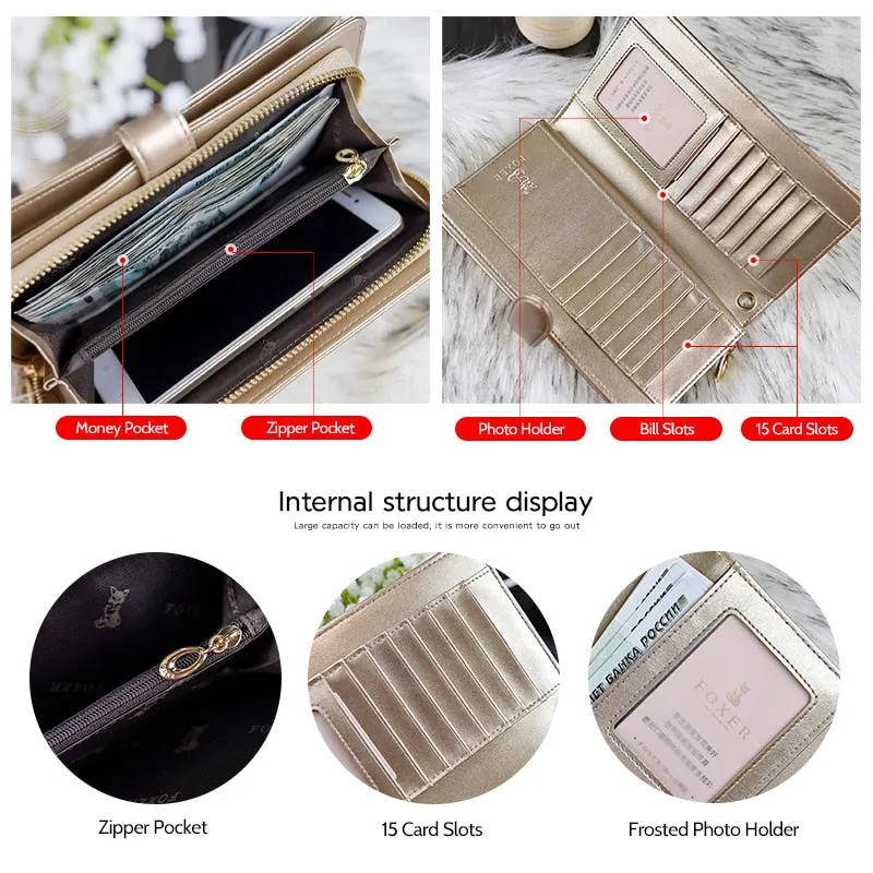 Elegant Geometric Patterned Cowhide Clutch Wallet