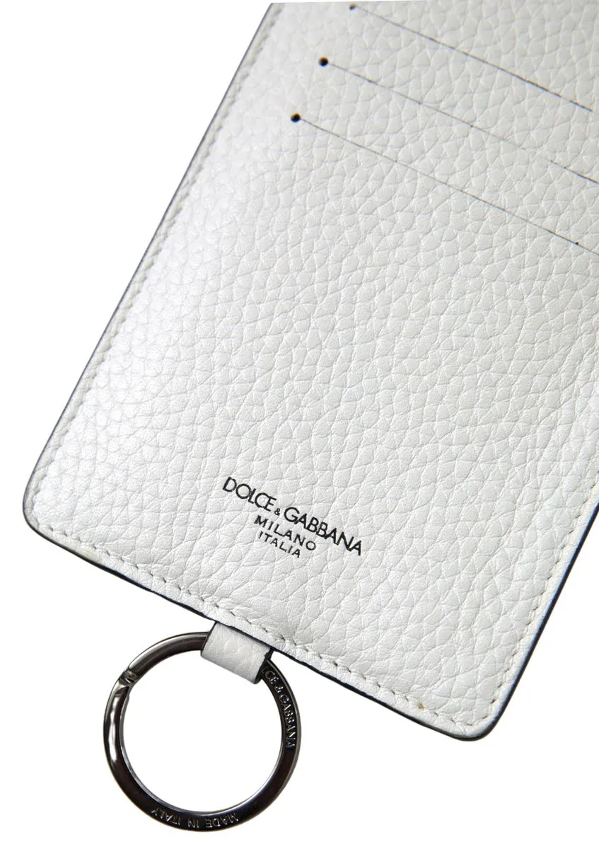 Elegant White Leather Cardholder Lanyard