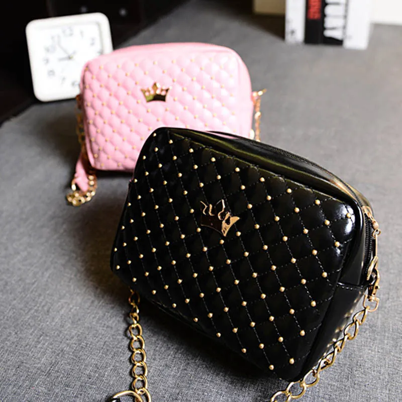 Excellent Quality Womens Bag Fashion Women Messenger Bags Rivet Chain Shoulder Bag Leather Crossbody Purse Bags