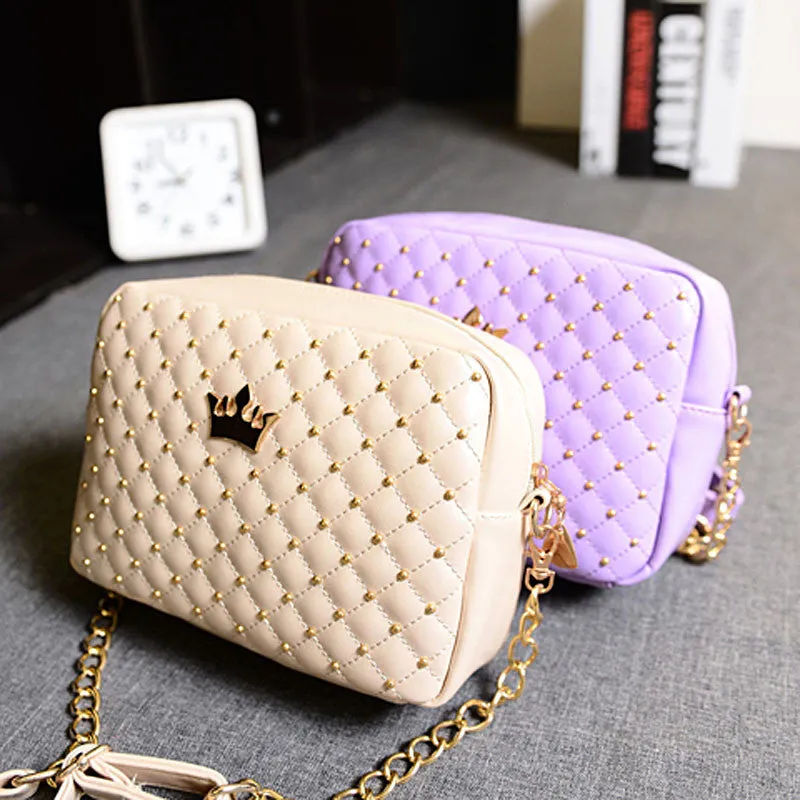 Excellent Quality Womens Bag Fashion Women Messenger Bags Rivet Chain Shoulder Bag Leather Crossbody Purse Bags