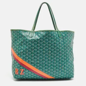 Green Goyardine Coated Canvas and Leather Stripe Saint Louis GM Tote