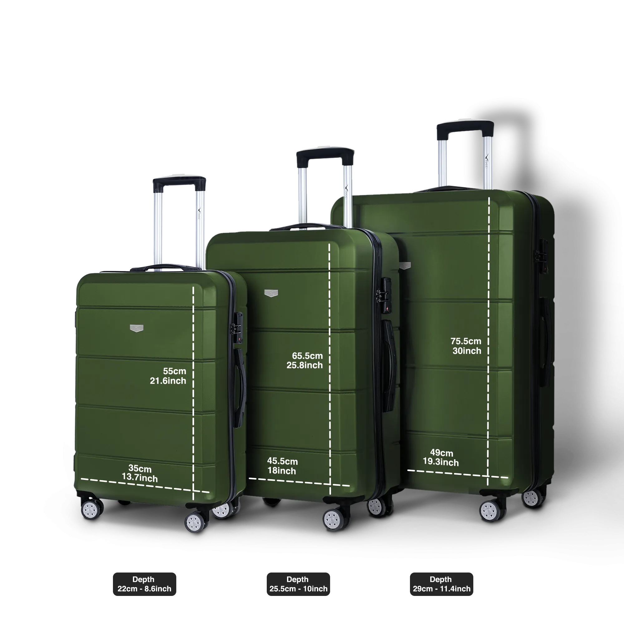 Jetset 3pc Suitcase Set in Army Green