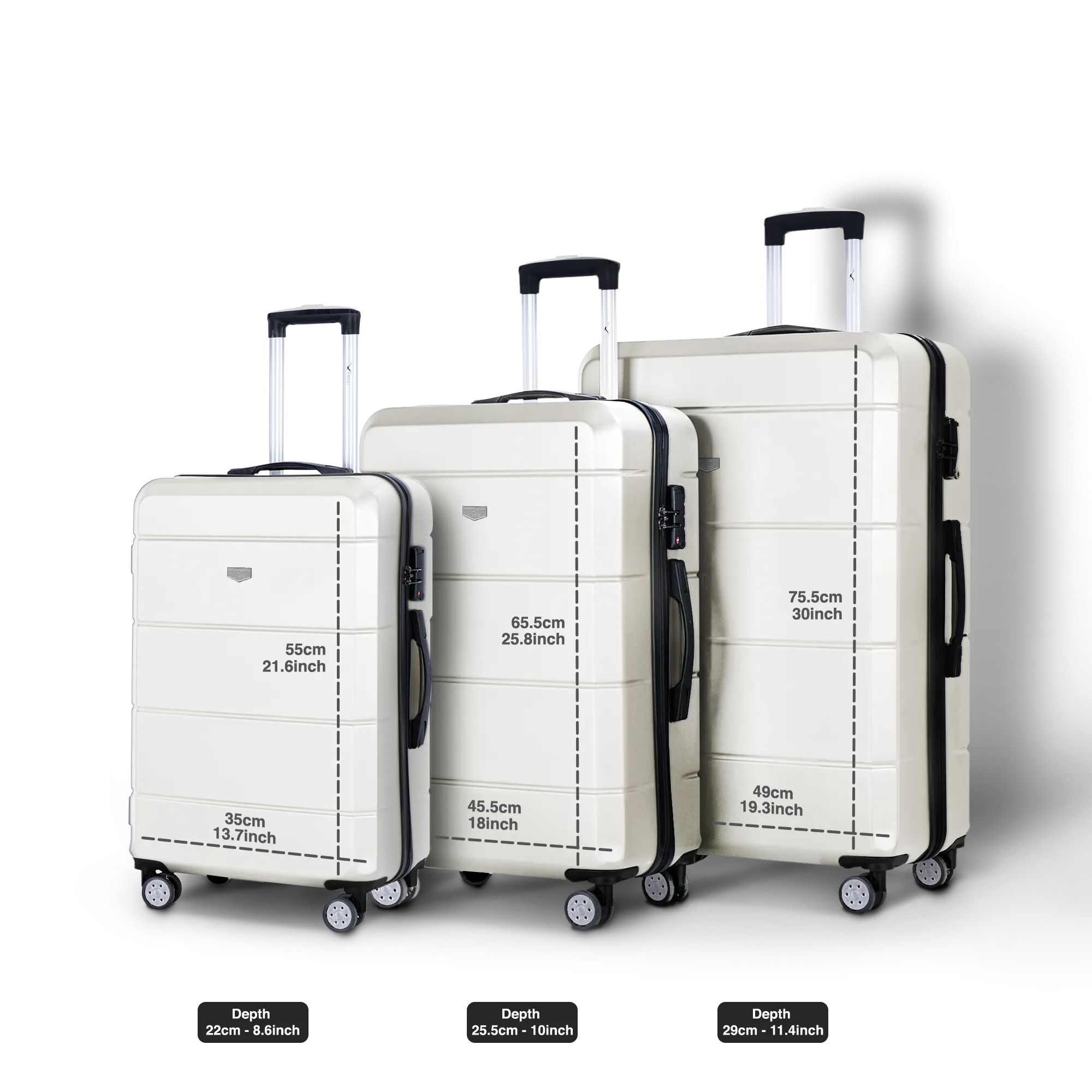 Jetset 3pc Suitcase Set in Ivory