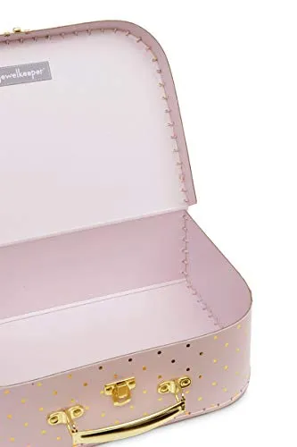 Jewelkeeper Paperboard Suitcases, Set of 3 – Nesting Storage Gift Boxes for Birthday Wedding Easter Nursery Office Decoration Displays Toys Photos – Gold Foil Polka Dot Design