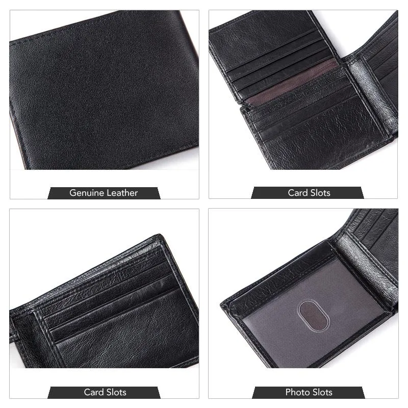 Men Foldable Wallet Made with 100% Genuine Leather and No Zippers