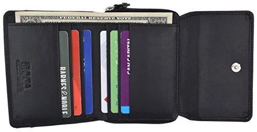 Moga Ladies Genuine Leather Trifold ID Card Holder Wallet With Zippered Compartment Women