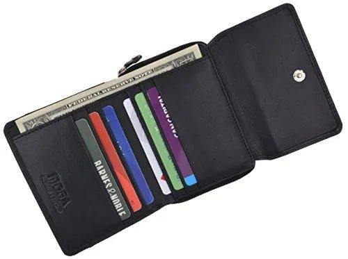 Moga Ladies Genuine Leather Trifold ID Card Holder Wallet With Zippered Compartment Women