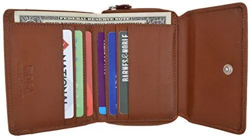 Moga Ladies Genuine Leather Trifold ID Card Holder Wallet With Zippered Compartment Women