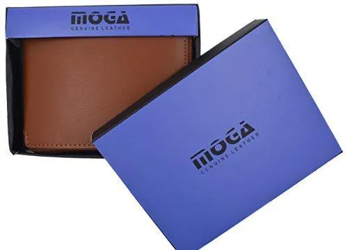 Moga Men's Genuine Leather Short Zip-Around ID Card Holder Bifold Wallet (Brown)