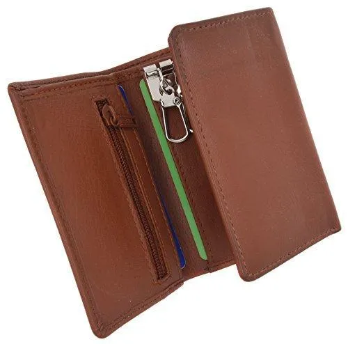 Moga Slim Compact Genuine Leather Key Holder Wallet Pouch for Men & Women (1, Tan)