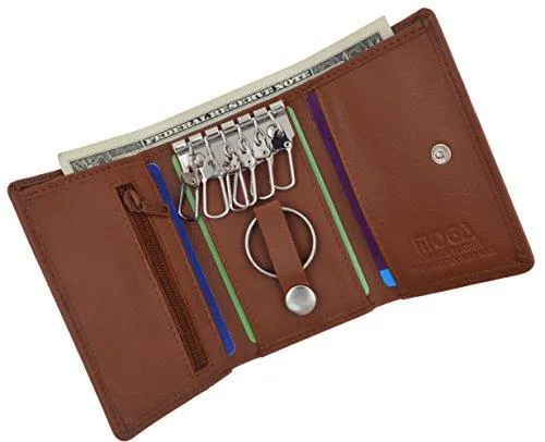 Moga Slim Compact Genuine Leather Key Holder Wallet Pouch for Men & Women (1, Tan)