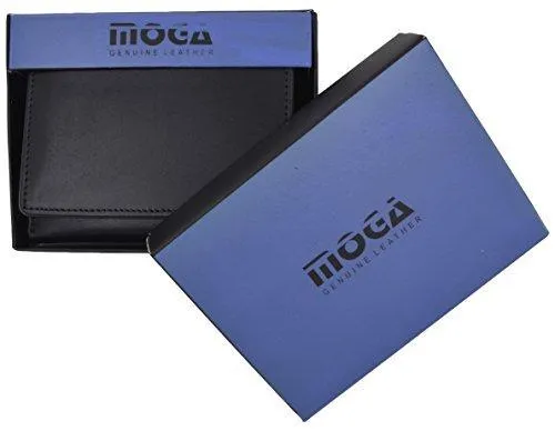 Moga Trifold Genuine Leather Credit Card Holder Wallet for Men with Double ID Window (1, Black)