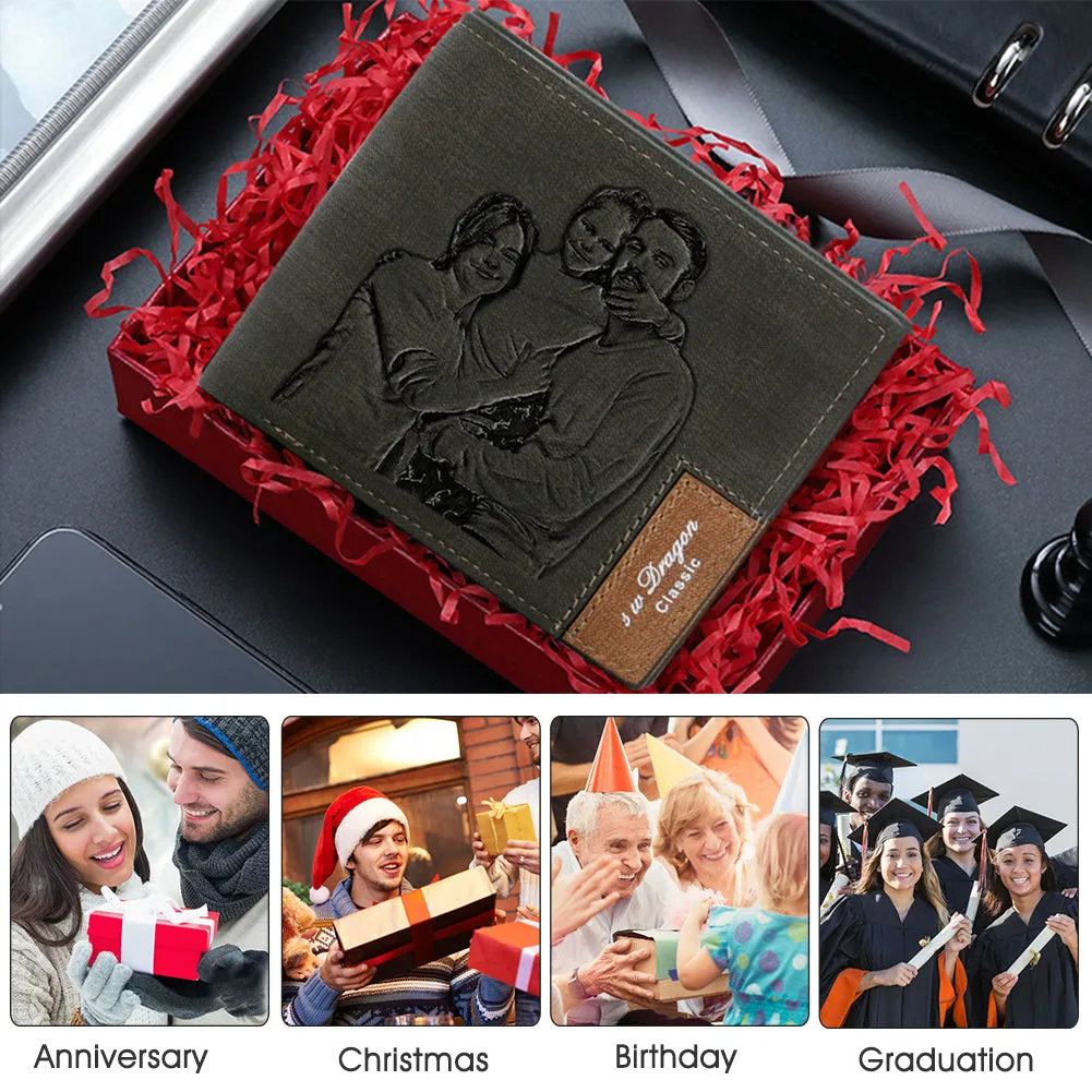 Personalized Engraved Wallet,  Custom Photo Men Wallets for Dad Boyfriend Son Him