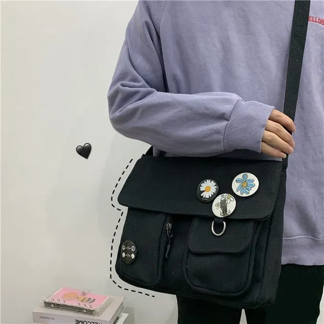 Purpdrank - Canvas Diagonal Cross Bag Youth Fashion Casual Version Ladies Large Capacity Shoulder Bag Solid Color  Women Messenger Bags