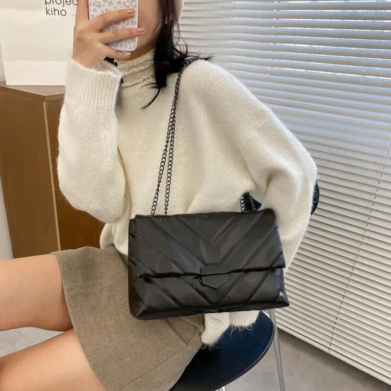 Purpdrank - New Casual Chain Crossbody Bags For Women Fashion Simple Shoulder Bag Ladies Designer Handbags PU Leather Messenger Bags