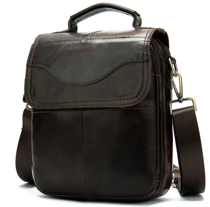 Quality Original Leather Male Casual Shoulder Messenger bag Fashion Cross-body Bag 8" Pad Tote Mochila Satchel bag 144