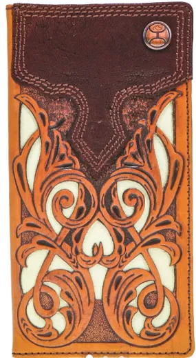 "Top Notch" Hand-Tooled Leather Rodeo Wallet with Ivory Leather Inlay Bullhide Overlay and Hooey Logo Rivet