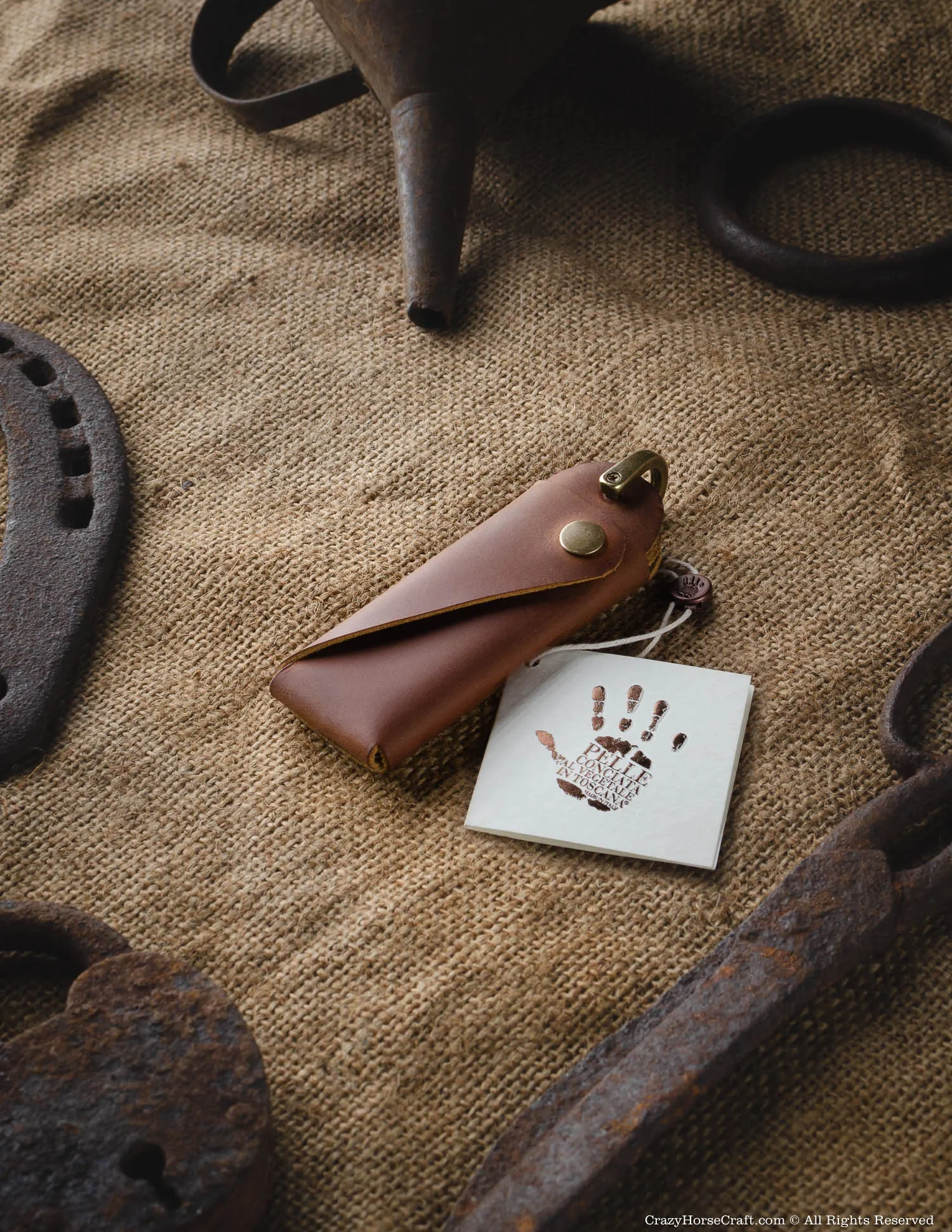 Set of Crazy Horse Leather Slim Card Holder and Key Holder