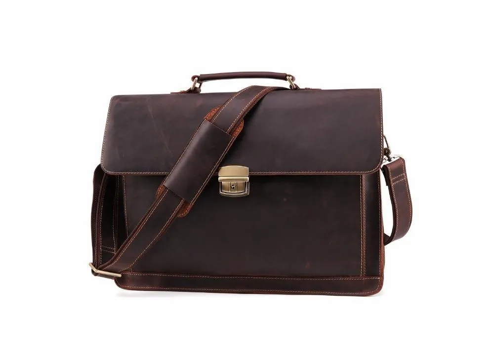 Stylish Leather Mens Briefcase Vintage Messenger Shoulder