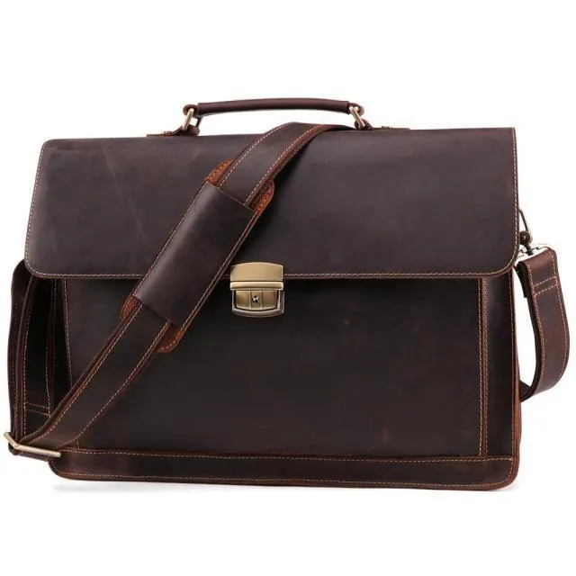 Stylish Leather Mens Briefcase Vintage Messenger Shoulder