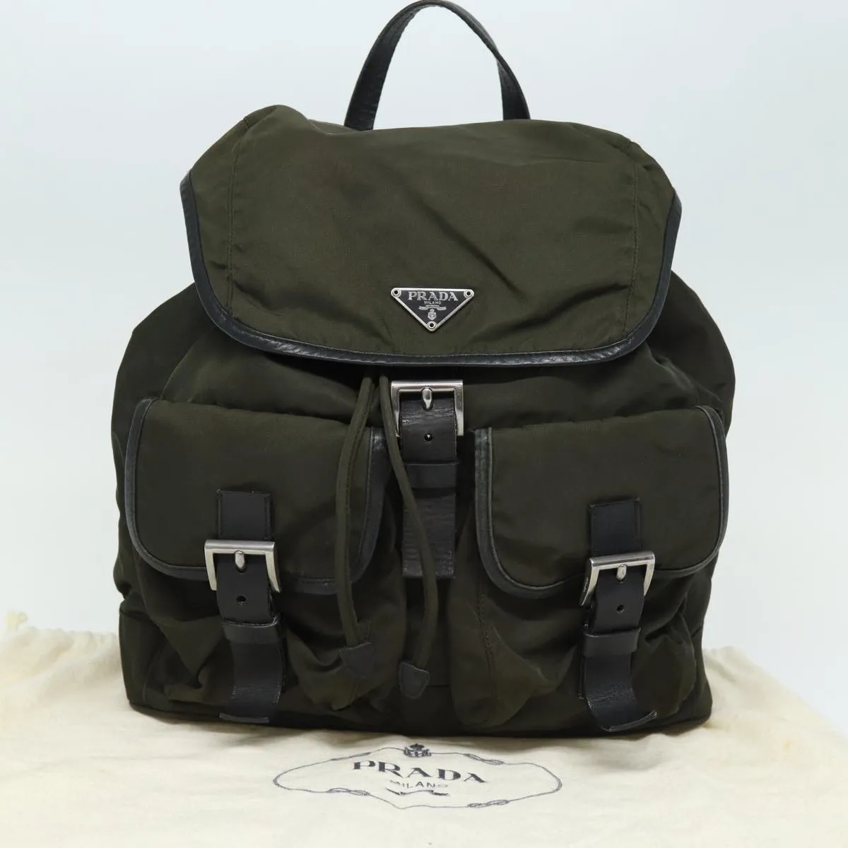 Trendy Inspired Prada Backpack Nylon Khaki Auth 78806