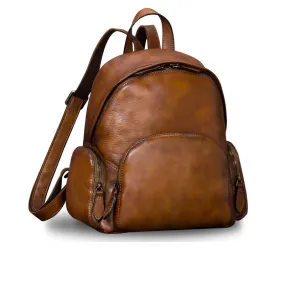 Vintage Womens Small Tan Leather Zip Backpack Purse Trendy Backpacks for Women