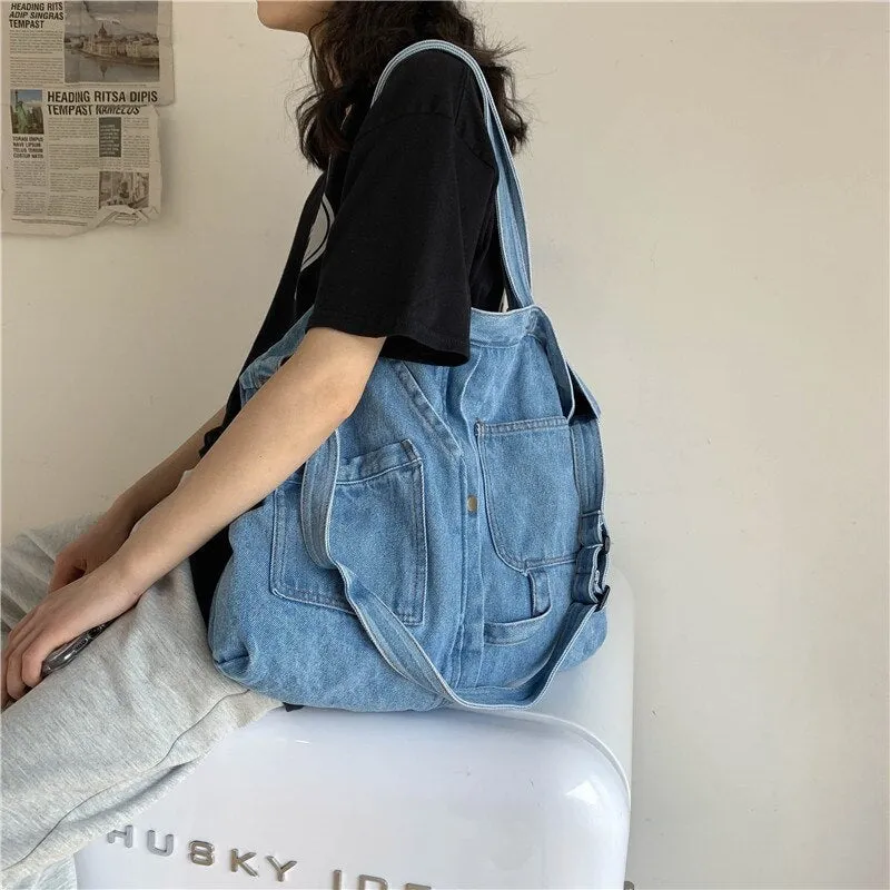 Wenkouban  Denim Shoulder Bags for Women Casual Jeans Handbags Designer Large Shopping Bags Fashion Tote