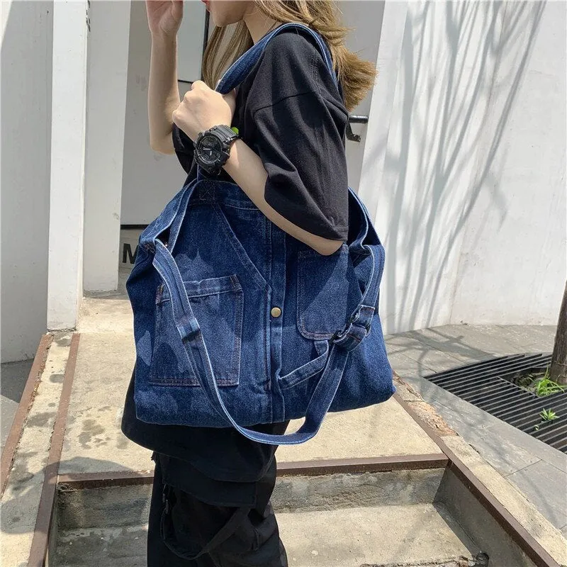 Wenkouban  Denim Shoulder Bags for Women Casual Jeans Handbags Designer Large Shopping Bags Fashion Tote